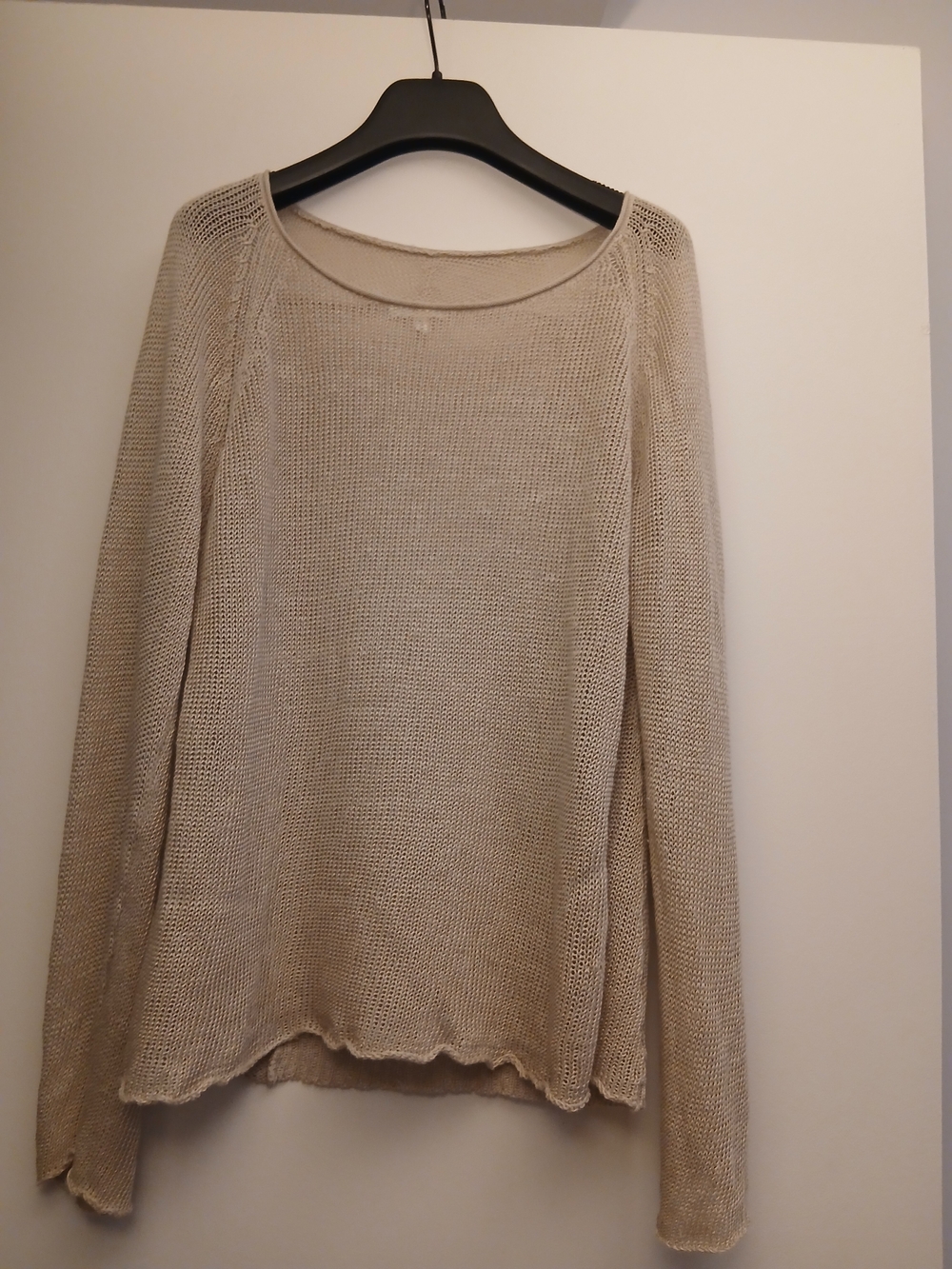 Eileen Fisher Linen Light Beige Scoop Neck Open Knit Sweater